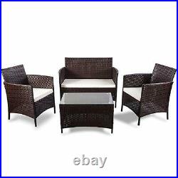 4 Pieces Outdoor Patio Furniture Sets Sofa Rattan Chair Wicker Set With Cushions