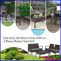4 Pieces Outdoor Patio Rattan Furniture Set Cushioned Sofa Coffee Table Deck