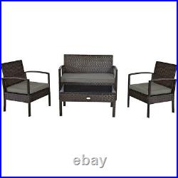 4 Pieces Outdoor Patio Rattan Furniture Set Cushioned Sofa Coffee Table Deck