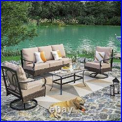 4 Pieces Outdoor Wicker Chair Set Rattan Patio Furniture Set Seat Cushions Sofa
