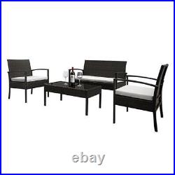 4 Pieces Outdoor Wicker Rattan Furniture Set Patio Chair with Table and Cushions