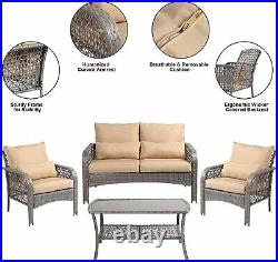 4 Pieces Patio Outdoor Rattan Sets Conversation Furniture Set 4 Seats