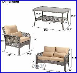 4 Pieces Patio Outdoor Rattan Sets Conversation Furniture Set 4 Seats