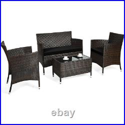 4 Pieces Rattan Patio Furniture Set Cushioned Sofa Chair Coffee Table Black