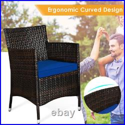 4 Pieces Rattan Patio Furniture Set Cushioned Sofa Chair Coffee Table Navy