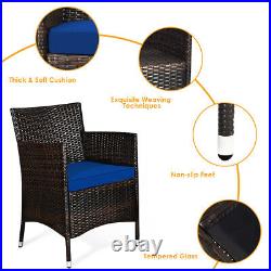 4 Pieces Rattan Patio Furniture Set Cushioned Sofa Chair Coffee Table Navy