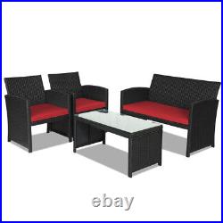 4 Pieces Rattan Patio Furniture Set with Weather Resistant Cushions and Tempered