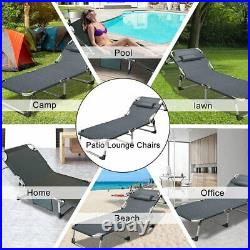 4-Position Lawn Reclining Beach Chair Chaise Lounge Folding Sun Lounger with Mat