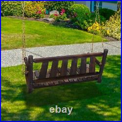 4 Swing with Chains Wood Porch Natural Finish Garden Yard Patio Outdoor Furniture
