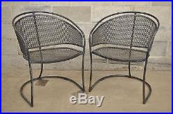 4 Vtg Mid Century Modern Iron Metal Mesh Patio Barrel Dining Chairs Woodard Era