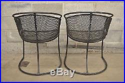 4 Vtg Mid Century Modern Iron Metal Mesh Patio Barrel Dining Chairs Woodard Era