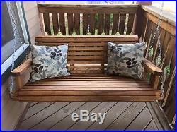 4ft Handmade Southern Style Round-Faced Redwood Stained Wood Porch Swing