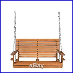 4ft Wood Porch Swing Garden Patio Hanging Bench Deck Courtyard Seat withCup Holder