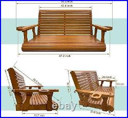 4ft Wooden Porch Swing Outdoor Patio Natural Wood Bench Hanging Garden Yard
