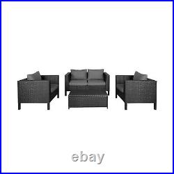 4pc Outdoor Furniture Patio Wicker Conversation Sofa Set with Cushions Black /Gray