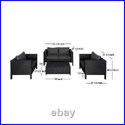 4pc Outdoor Furniture Patio Wicker Conversation Sofa Set with Cushions Black /Gray