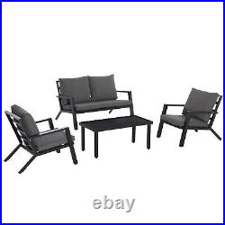 4pc Outdoor Furniture Set, Sofa, 2 Chairs, Coffee Table, Padded Cushions, Black