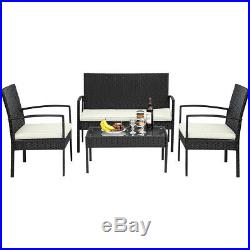 4pc Outdoor Rattan Patio Wicker Furniture Set Garden Table Sofa Chair with Cushion
