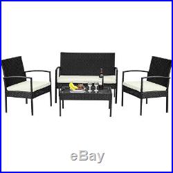 4pc Outdoor Rattan Patio Wicker Furniture Set Garden Table Sofa Chair with Cushion