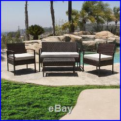 4pc Outdoor Wicker Patio Set Sectional Cushioned Furniture Rattan Garden, Brown