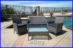 4pc Patio Furniture Set PE Wicker Cushioned Outdoor Rattan Sofa Deck Lawn Garden