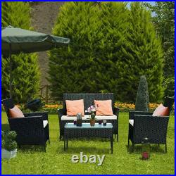 4pc Patio Furniture Set PE Wicker Cushioned Outdoor Rattan Sofa Table Set Garden