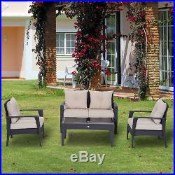 4pc Patio PE Wicker Furniture Rattan Sofa Set Outdoor Table & Chairs Cushioned
