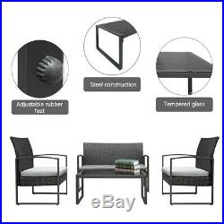 4pc Patio Wicker PE Furniture Outdoor Rattan Sofa Set Garden Lawn /w Cushions