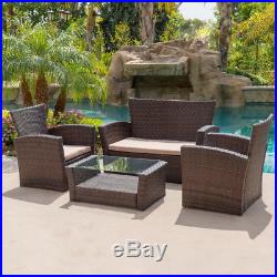 4pc Rattan Wicker Sofa Set Sectional Cushioned Furniture Outdoor Patio, Brown