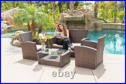 4pc Rattan Wicker Sofa Set Sectional Cushioned Furniture Patio, Brown