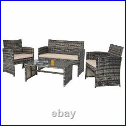 4pc Wicker Patio Furniture Set with Outdoor Sofa 2 Chairs & Table Charcoal Beige