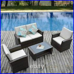 4pcs Outdoor Patio Sofa Set PE Rattan Wicker Sectional Furniture Outside Couch