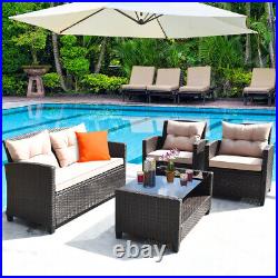 4pcs Outdoor Rattan Furniture Set Cushioned Sofa withArmrest Home