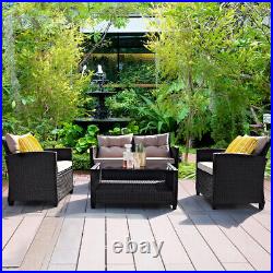 4pcs Outdoor Rattan Furniture Set Cushioned Sofa withArmrest Home