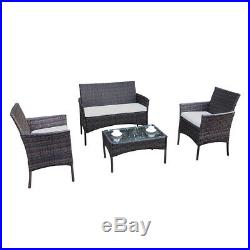 4pcs Outdoor Rattan Patio Furniture Set Garden Lawn Table Sofa Set with Cushion
