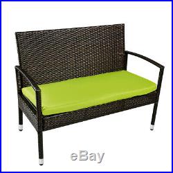 4pcs Outdoor Rattan Patio Furniture Sets Coversation Table Garden Sofa Set Green