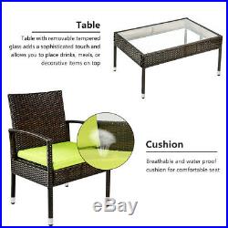 4pcs Outdoor Rattan Patio Furniture Sets Coversation Table Garden Sofa Set Green