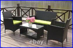4pcs Outdoor Rattan Patio Wicker Furniture Set Garden Relax Sofa Table WithCushion