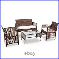 4pcs Rattan Patio Furniture Outdoor Sofa Set Cushion Seat Garden Glass Table Set