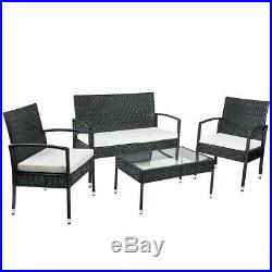 4pcs Rattan Patio Furniture Set Garden Outdoor Sofa Set Cushion Seat Glass Table