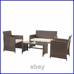 4pcs Rattan Wicker Chairs Table Garden Outdoor Yard Porch Patio Furniture Beige