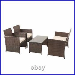 4pcs Rattan Wicker Chairs Table Garden Outdoor Yard Porch Patio Furniture Beige
