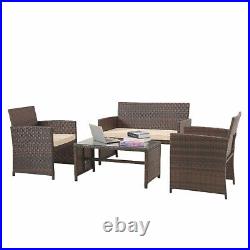 4pcs Rattan Wicker Chairs Table Garden Outdoor Yard Porch Patio Furniture Khaki