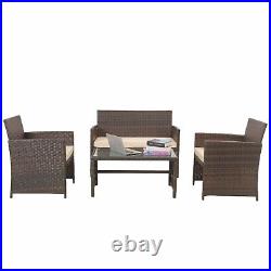 4pcs Rattan Wicker Chairs Table Garden Outdoor Yard Porch Patio Furniture Khaki