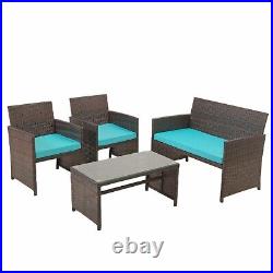 4x Rattan Wicker Chairs Table Garden Outdoor Yard Porch Patio Furniture Sky Blue