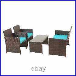 4x Rattan Wicker Chairs Table Garden Outdoor Yard Porch Patio Furniture Sky Blue