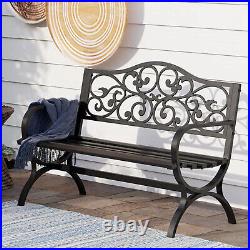 50 Garden Bench Outdoor Yard Patio Bench Chair Cast Iron Steel Frame Seat Bench