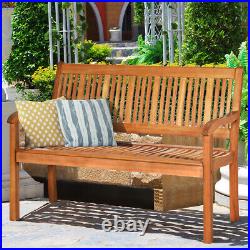 50 Two Person Patio Garden Bench Loveseat Wooden Chair Solid Wood with Armrest