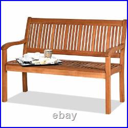50 Two Person Patio Garden Bench Loveseat Wooden Chair Solid Wood with Armrest