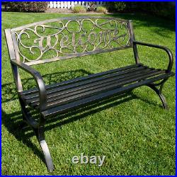 50 Welcome Decorative Patio Garden Outdoor Park Bench Seat Backyard, Bronze